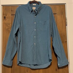 J. Crew Corduroy Button Down Shirt Mens L Blue Classic Y2K Preppy Cotton Casual